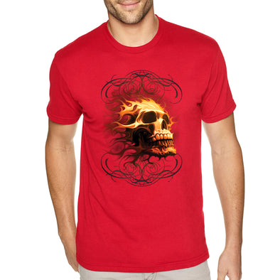 XtraFly Apparel Men's Tee Fire Skull Flames Flaming Skeleton Biker Rider Motorcycle Undead Grim Reaper Underworld Demon Crewneck T-shirt