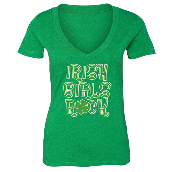 XtraFly Apparel Women's Irish Girls Rock Shamrock St. Patrick's V-Neck Short Sleeve T-Shirt