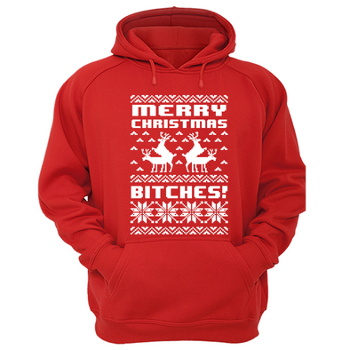 XtraFly Apparel Merry Xmas B*tch*s Ugly Christmas Hooded-Sweatshirt Pullover Hoodie