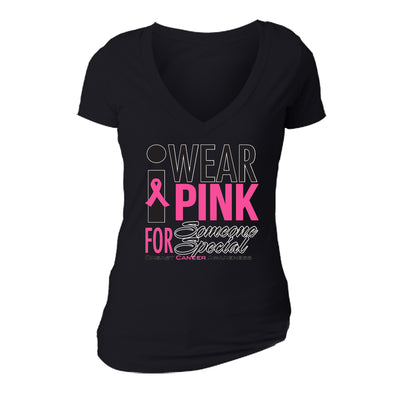 XtraFly Apparel Women's Wear Pink Special Breast Cancer Ribbon V-Neck Short Sleeve T-Shirt