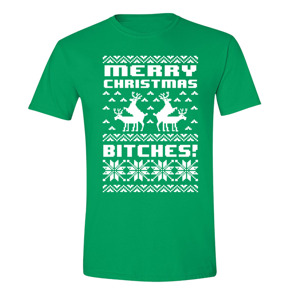 XtraFly Apparel Men's Merry Xmas B*tch*s Ugly Christmas Crewneck Short Sleeve T-shirt