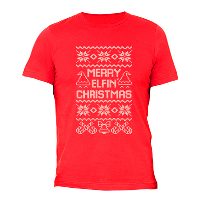 XtraFly Apparel Men's Merry Elfin Xmas Elf Ugly Christmas Crewneck Short Sleeve T-shirt