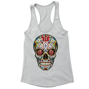 XtraFly Apparel Women's Muerte Cross Sugarskull Skulls Day Of Dead Racer-back Tank-Top