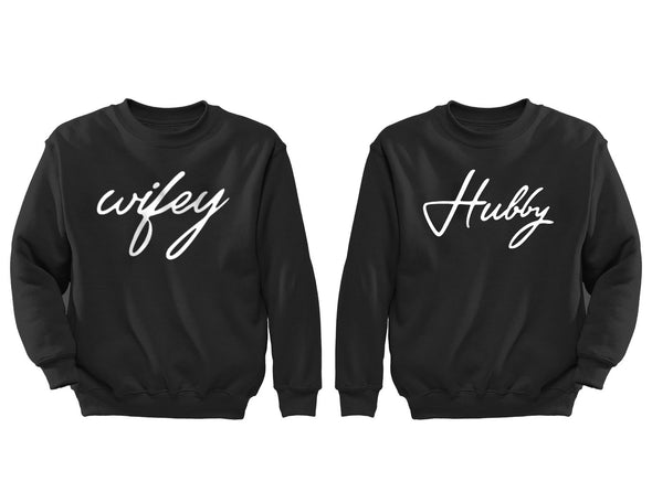 XtraFly Apparel Wifey Hubby Valentine's Matching Couples Pullover Crewneck-Sweatshirt