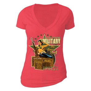 XtraFly Apparel Women's Military Support the Troops 2nd Amendment V-neck Short Sleeve T-shirt