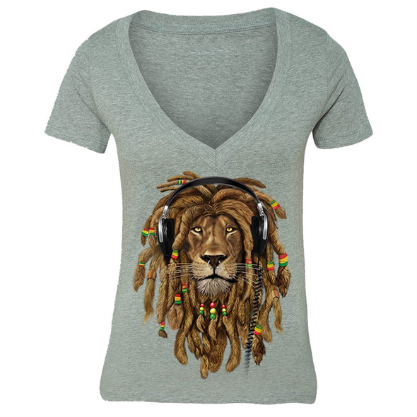 XtraFly Apparel Women's Lion Rasta Reggae  V-neck Short Sleeve T-shirt