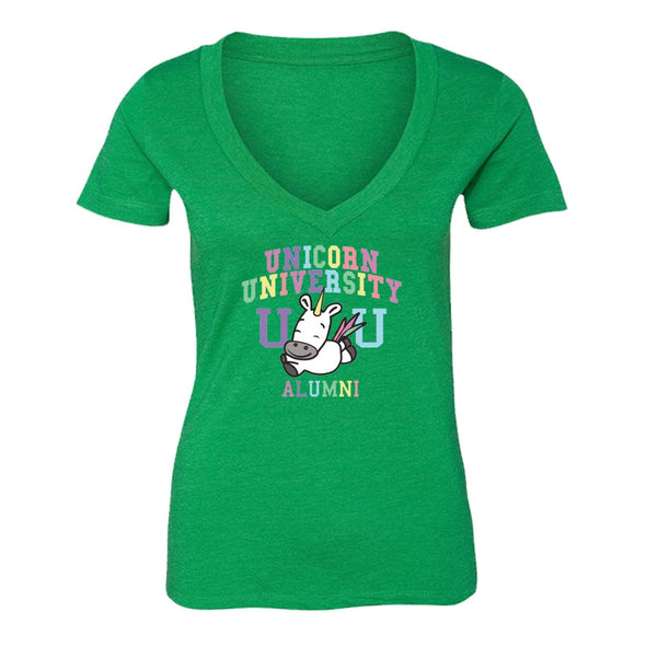 XtraFly Apparel Women's Unicorn University Alumni Novelty Gag V-neck Short Sleeve T-shirt