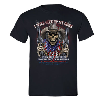 XtraFly Apparel Men's Give up Guns Skull Flag 2nd Amendment Crewneck Short Sleeve T-shirt