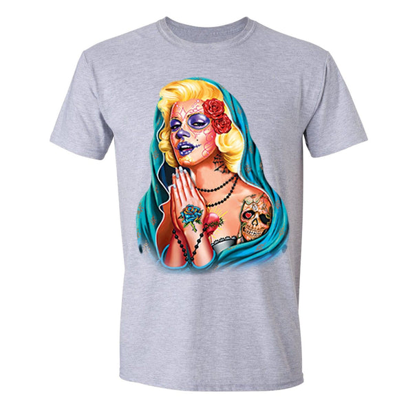 XtraFly Apparel Men's Guadalupe Dia Los Muertos Marilyn Monroe Crewneck Short Sleeve T-shirt