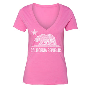 XtraFly Apparel Women's Bear Distressed CA California Pride V-neck Short Sleeve T-shirt