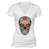 XtraFly Apparel Women's Muerte Cross Sugarskull Skulls Day Of Dead V-neck Short Sleeve T-shirt