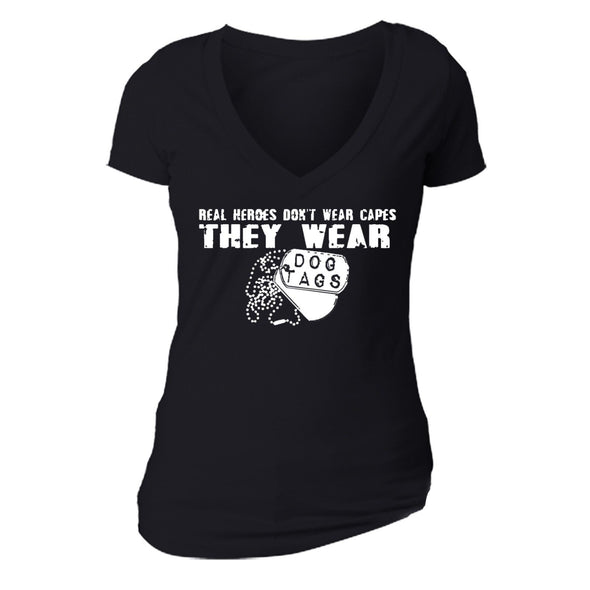 XtraFly Apparel Women's Dog Tags Military Pow Mia V-neck Short Sleeve T-shirt