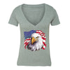 XtraFly Apparel Women's American Flag Distressed 4th of July V-neck Short Sleeve T-shirt