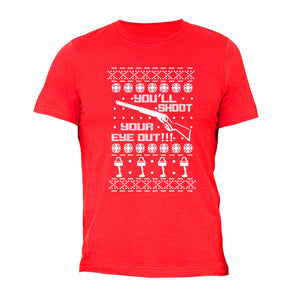 XtraFly Apparel Men's You'll Shoot Your Eye Out Ugly Christmas Crewneck Short Sleeve T-shirt