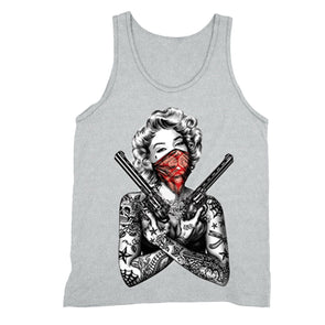 XtraFly Apparel Men's Red Bandana Guns Marilyn Monroe Tank-Top