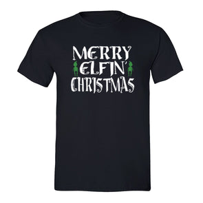 XtraFly Apparel Men's Elf Merry Elfin Xmas Ugly Christmas Crewneck Short Sleeve T-shirt