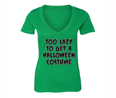 XtraFly Apparel Women's Too Lazy to Get Costume Halloween Pumpkin V-neck Short Sleeve T-shirt