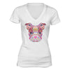 XtraFly Apparel Women's Boston Terrier Dog Pink Tribal Animal V-neck Short Sleeve T-shirt