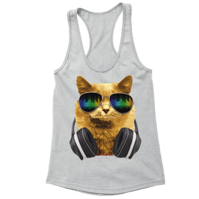 XtraFly Apparel Women's Cat DJ Headphones Animal Lover Racer-back Tank-Top