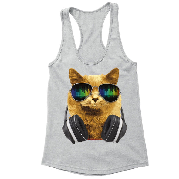 XtraFly Apparel Women's Cat DJ Headphones Animal Lover Racer-back Tank-Top