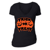 XtraFly Apparel Women's Trick or Treat Bats Halloween Pumpkin V-neck Short Sleeve T-shirt