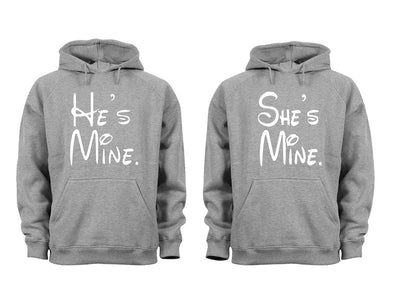 XtraFly Apparel She's He's Mine Valentine's Matching Couples Hooded-Sweatshirt Pullover Hoodie