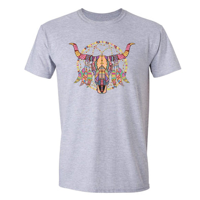 XtraFly Apparel Men's Cow Skull Dreamcatcher Pink Tribal Animal Crewneck Short Sleeve T-shirt