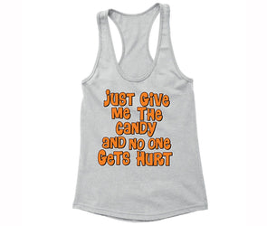 XtraFly Apparel Women's Just Give Me the Candy Halloween Pumpkin Racer-back Tank-Top