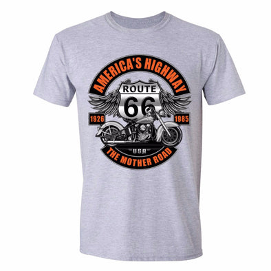 XtraFly Apparel Men's Route 66 America's Highway Biker Motorcycle Crewneck Short Sleeve T-shirt