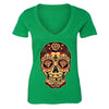 XtraFly Apparel Women's Diamond Sugarskull Cross Skulls Day Of Dead V-neck Short Sleeve T-shirt