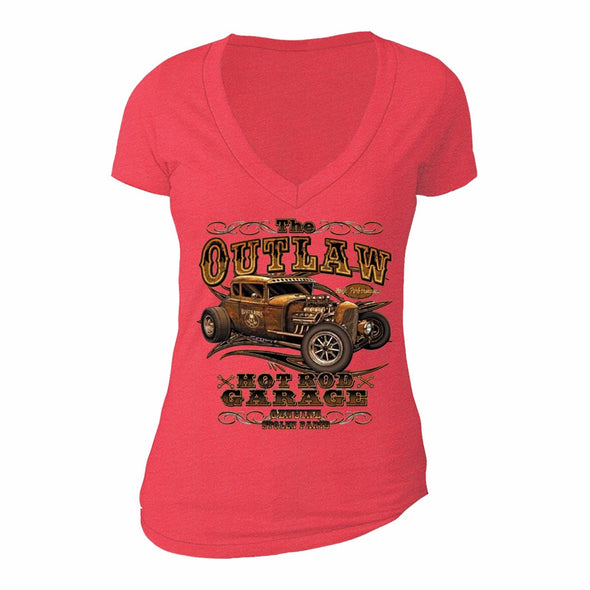 XtraFly Apparel Women's Outlaw Hotrod Car Truck Garage V-neck Short Sleeve T-shirt