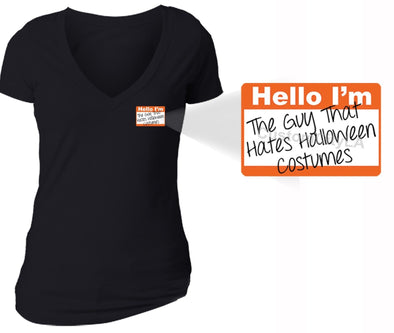 XtraFly Apparel Women's Pocket Guy that Hates Halloween Pumpkin V-neck Short Sleeve T-shirt