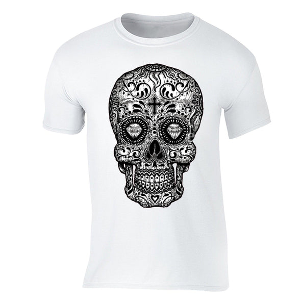 XtraFly Apparel Men's Diamond Cross Muerte Skulls Day Of Dead Crewneck Short Sleeve T-shirt
