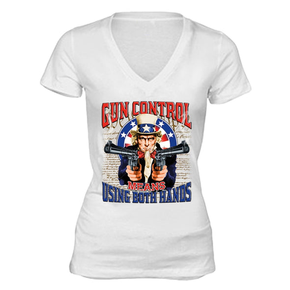 XtraFly Apparel Women's Gun Control Uncle Sam 2nd Amendment V-neck Short Sleeve T-shirt