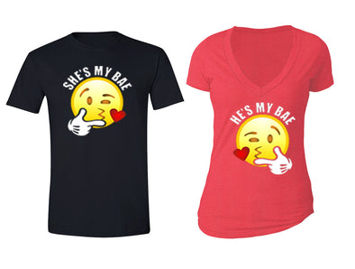 XtraFly Apparel Emoji Bae Heart Valentine's Matching Couples Short Sleeve T-shirt