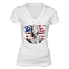 XtraFly Apparel Women's American Flag Distressed 4th of July V-neck Short Sleeve T-shirt