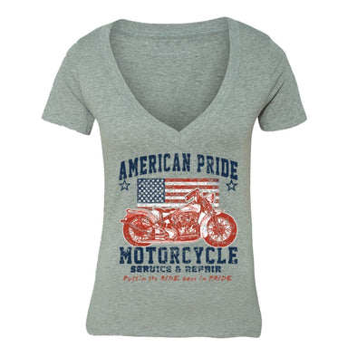 XtraFly Apparel Women's Repair Motorcycle Flag American Pride V-neck Short Sleeve T-shirt