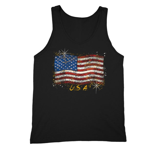 XtraFly Apparel Men's Wavy Flag USA American Pride Tank-Top