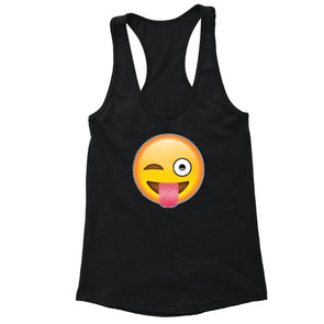 XtraFly Apparel Women's Emoji Wink Tongue Novelty Gag Racer-back Tank-Top