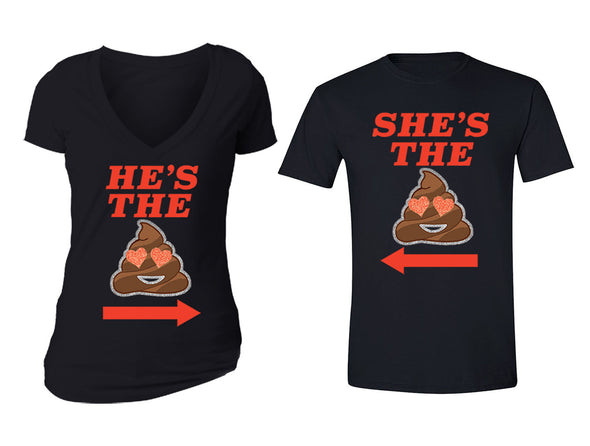 XtraFly Apparel He's the Shit Emoji Valentine's Matching Couples Short Sleeve T-shirt