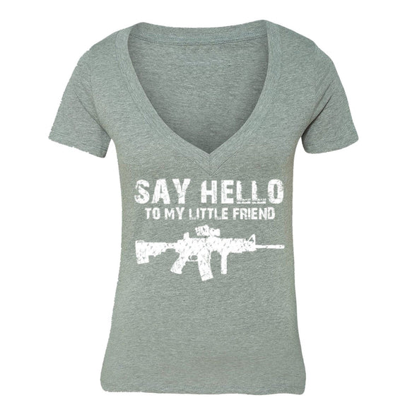 XtraFly Apparel Women's Say Hello Rifle 2nd Amendment V-neck Short Sleeve T-shirt