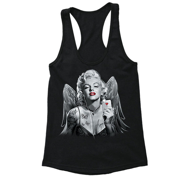 XtraFly Apparel Women's Selfie Angel Wings Marilyn Monroe Racer-back Tank-Top