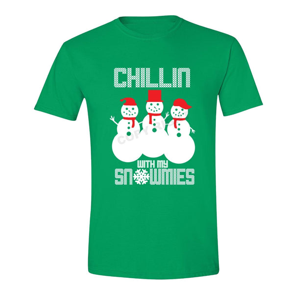 XtraFly Apparel Men's Chillin with My Snowmies Ugly Christmas Crewneck Short Sleeve T-shirt