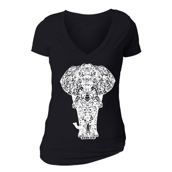 XtraFly Apparel Women's Elephant Full Body Tribal Novelty Gag V-neck Short Sleeve T-shirt