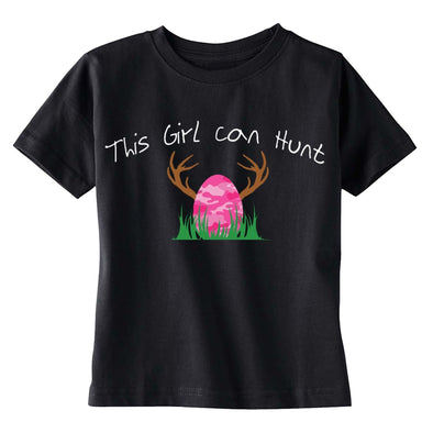 XtraFly Apparel Girls Girl Hunt Pink Camo Egg Easter Crewneck Short Sleeve T-shirt