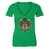 XtraFly Apparel Women's Tiger Pink Tribal Animal V-neck Short Sleeve T-shirt