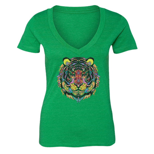 XtraFly Apparel Women's Tiger Pink Tribal Animal V-neck Short Sleeve T-shirt