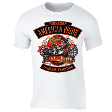 XtraFly Apparel Men's Live To Ride Pride Milwaukee Biker Motorcycle Crewneck Short Sleeve T-shirt