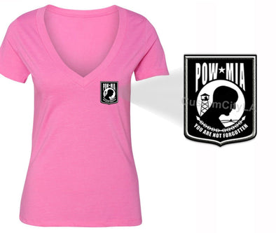 XtraFly Apparel Women's Not Forgotten Pocket Military Pow Mia V-neck Short Sleeve T-shirt