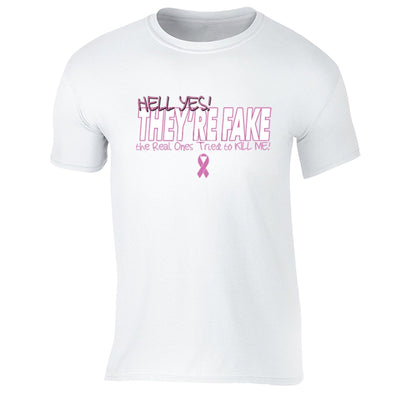XtraFly Apparel Men's They're Fake Pink Breast Cancer Ribbon Crewneck Short Sleeve T-shirt
